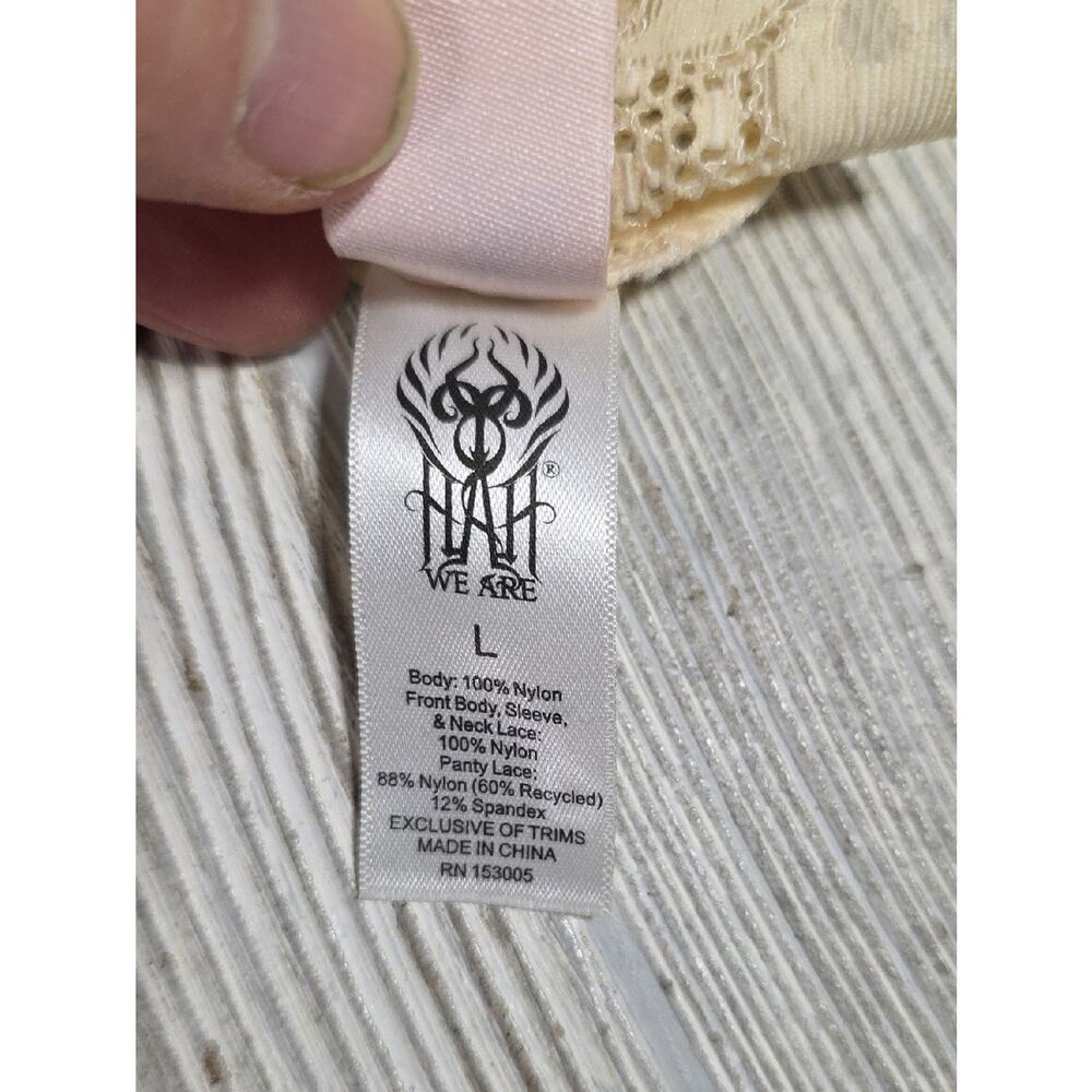 We Are HAH x Free People Take HAH Bow Reversible Bodysuit Cream Lace Womens L - Picture 9 of 12